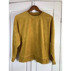 Aerie Soft‎ Velour Sweatshirt Women XS Mustard Yellow Oversized Cozy Top Comfy